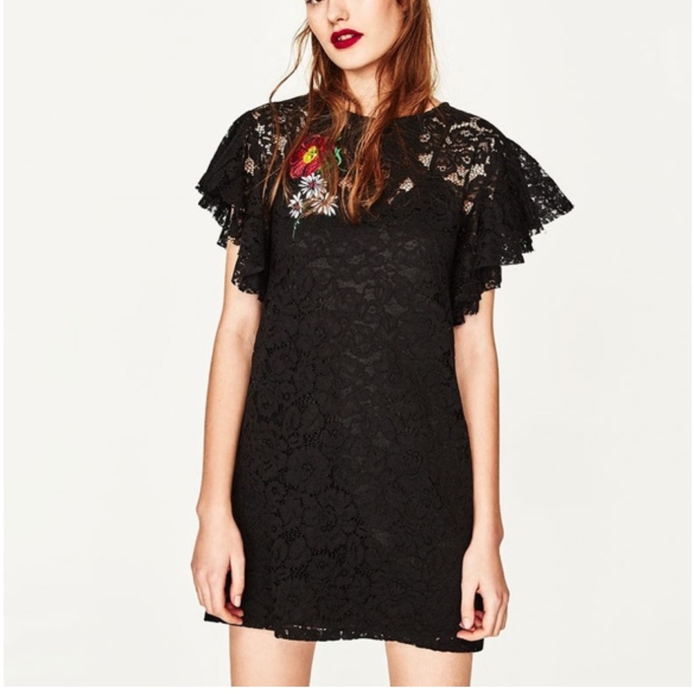 ZARA Trafaluc black lace dress size L